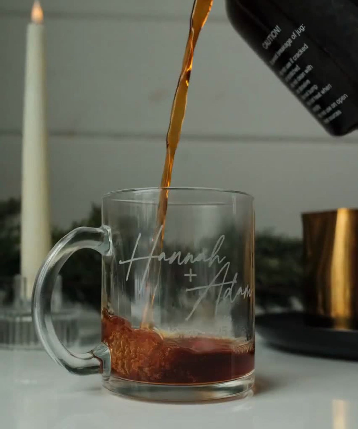 Custom Engraved Glass Mug for Couples