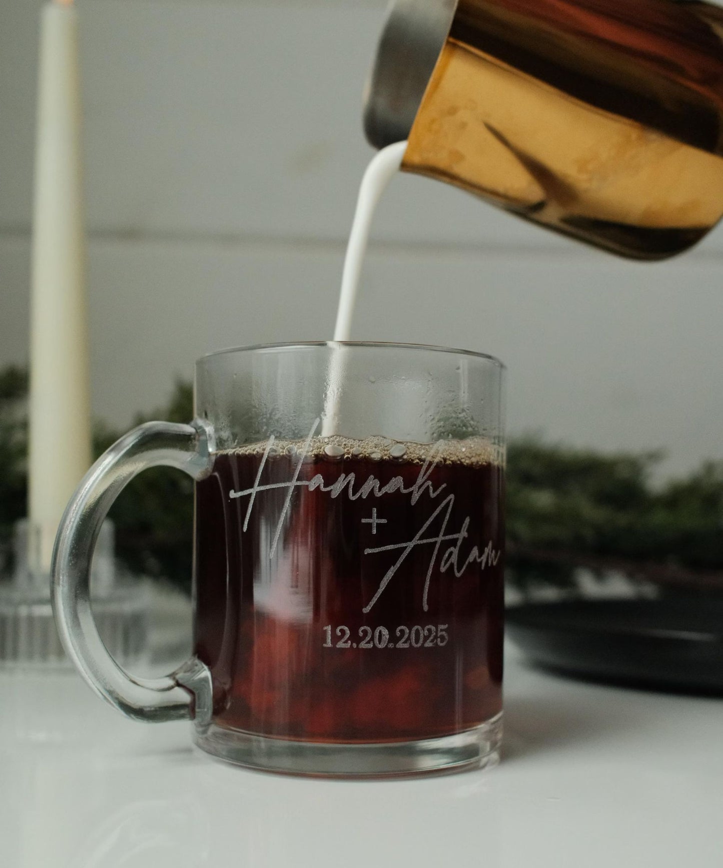 Custom Engraved Glass Mug for Couples