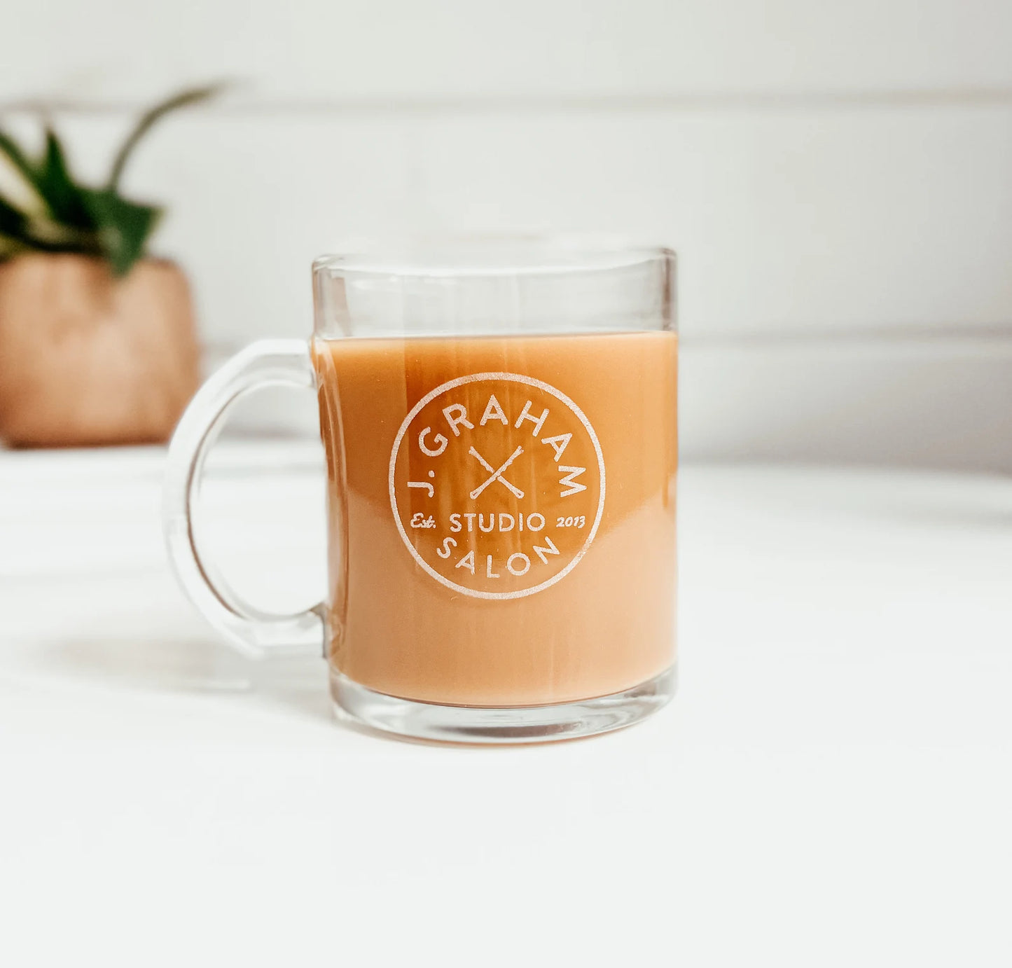 Custom Logo Engraved Glass Coffee Mug. Personalized Business or Brand Mug