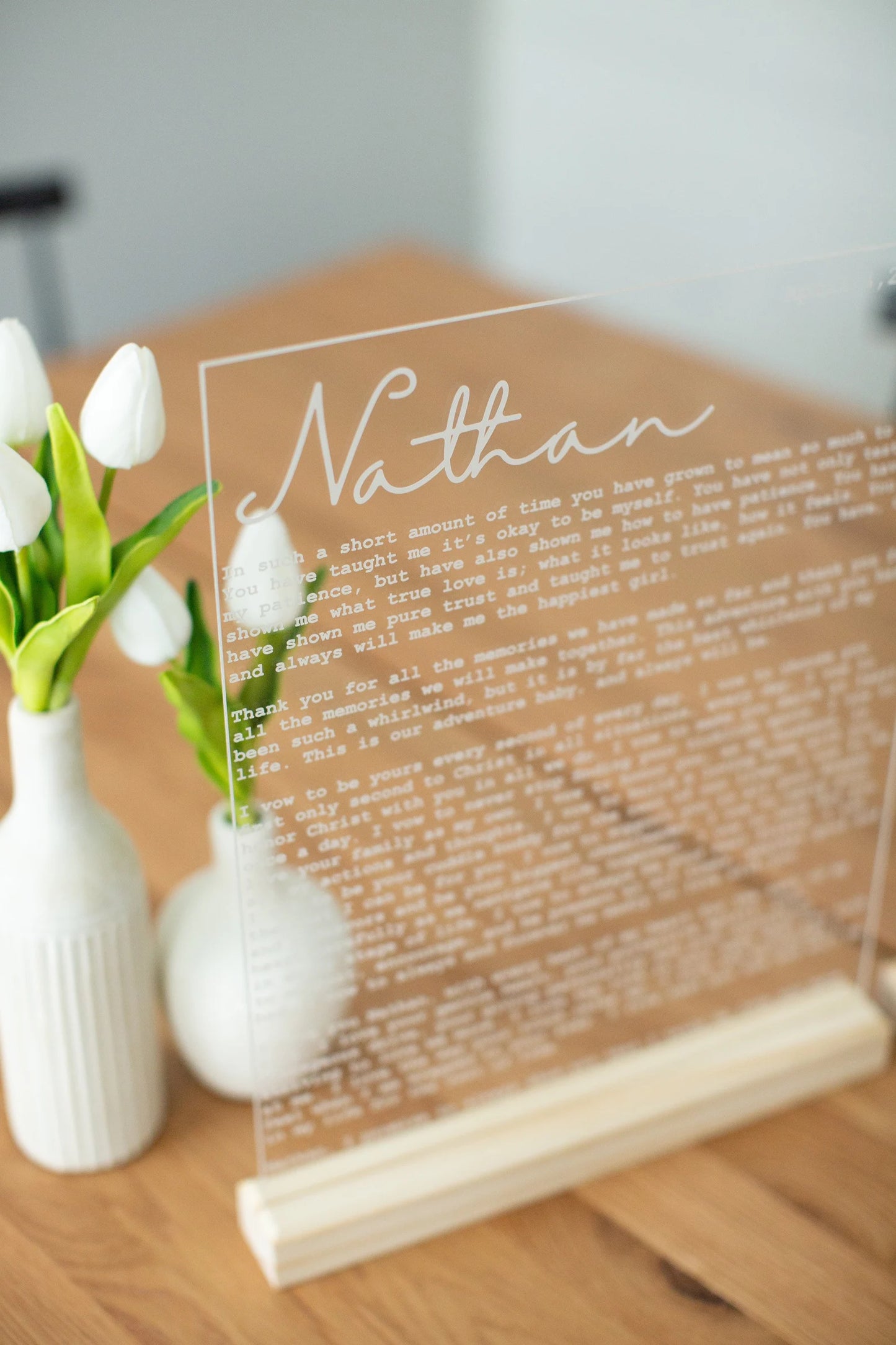 Custom Engraved Wedding Vows on Acrylic. Personalized Vow Keepsake